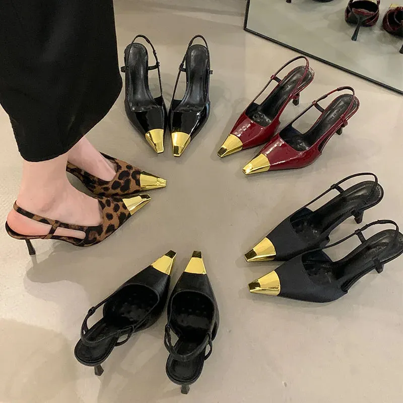 Fashion Metal Square Toe Female Pumps Thin Heels Shoes For Women 2025 Footwear Luxury Ladies High Heels Shoes Slingbacks Sandals