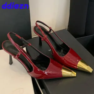 Fashion Metal Square Toe Female Pumps Thin Heels Shoes For Women 2025 Footwear Luxury Ladies High Heels Shoes Slingbacks Sandals