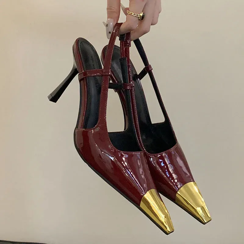 Fashion Metal Square Toe Female Pumps Thin Heels Shoes For Women 2025 Footwear Luxury Ladies High Heels Shoes Slingbacks Sandals