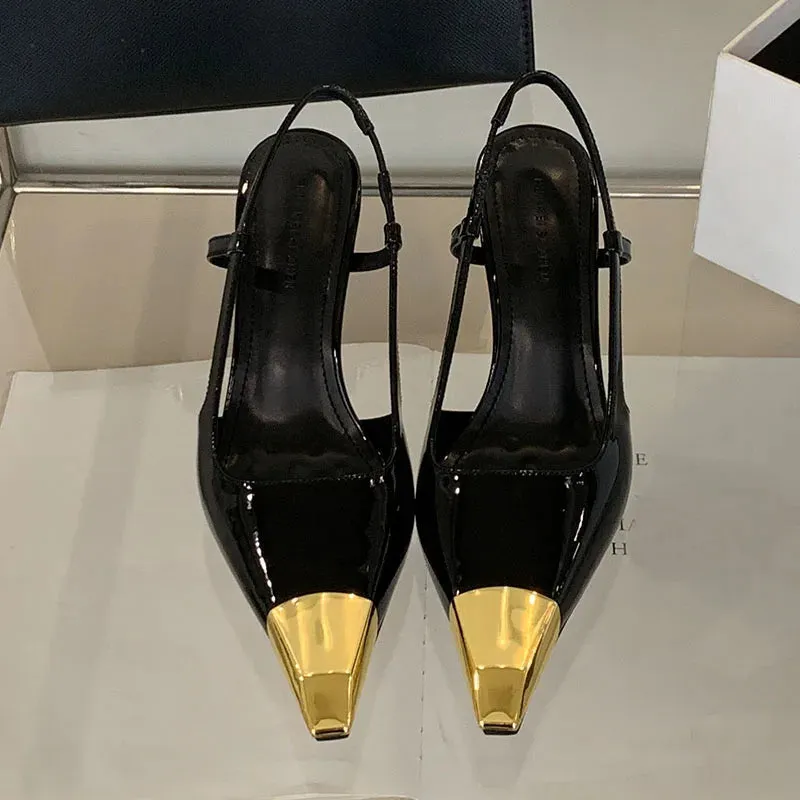 Fashion Metal Square Toe Female Pumps Thin Heels Shoes For Women 2025 Footwear Luxury Ladies High Heels Shoes Slingbacks Sandals
