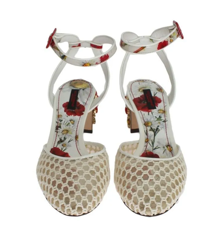 Floral Crystal Leather Slingbacks