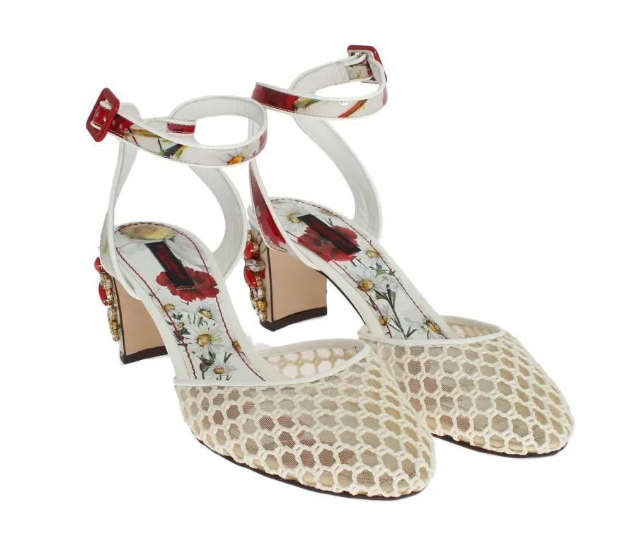 Floral Crystal Leather Slingbacks