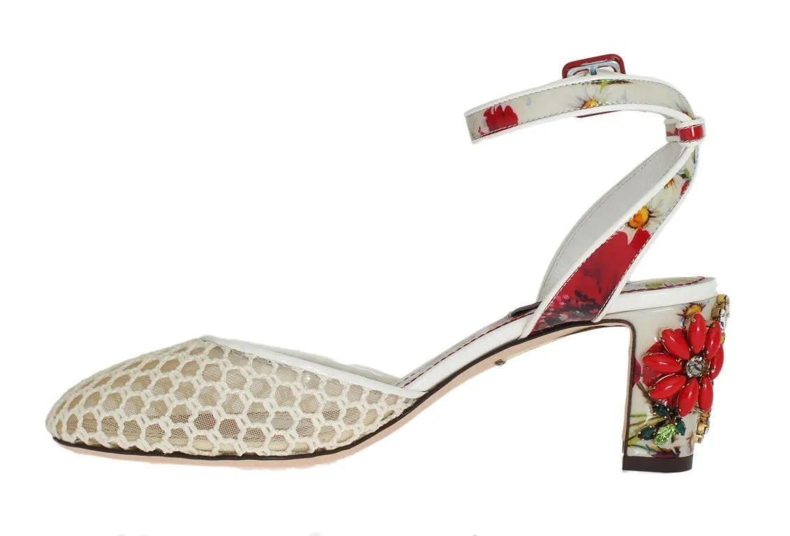 Floral Crystal Leather Slingbacks