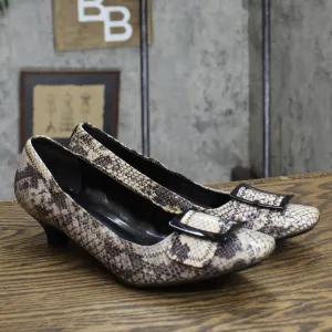 Franco Sarto Womens Vintage Snake Print Short Buckle Heels Python Brown 7M