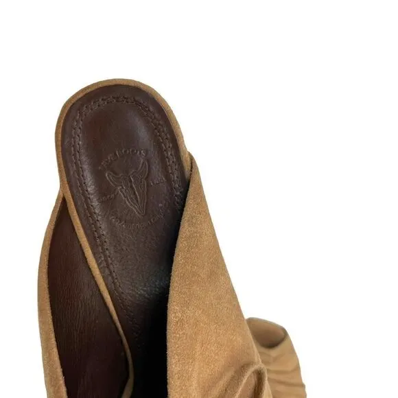 Frye Gwen Mule with Tie Ruched Peep Toe Wedge Heels in Tan Suede Size 8.5 M