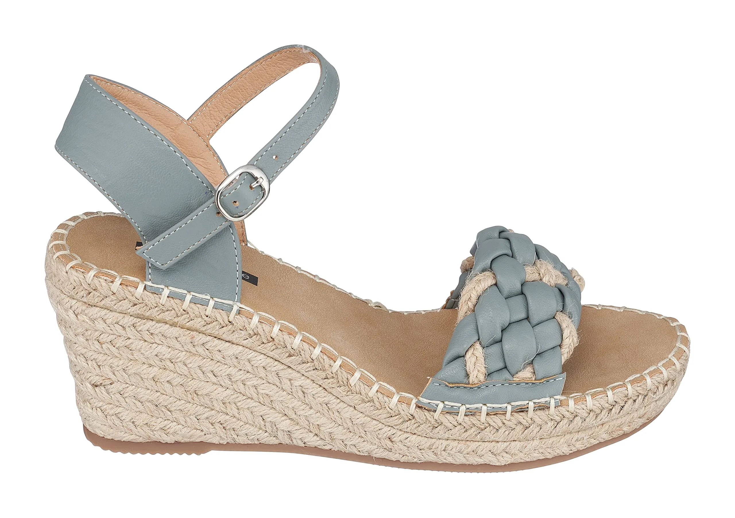 GC Shoes Women's Open Toe Memory Foam Summer Espadrille Wedge Sandals, Braided Strap Ankle Platform Heels, Cati/Blue/7.5