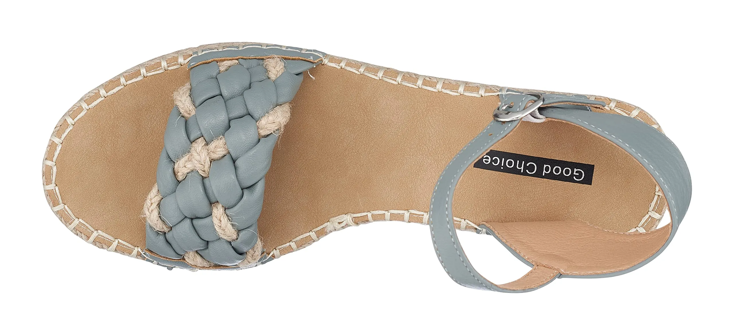 GC Shoes Women's Open Toe Memory Foam Summer Espadrille Wedge Sandals, Braided Strap Ankle Platform Heels, Cati/Blue/7.5