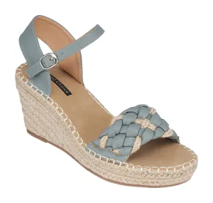 GC Shoes Women's Open Toe Memory Foam Summer Espadrille Wedge Sandals, Braided Strap Ankle Platform Heels, Cati/Blue/7.5