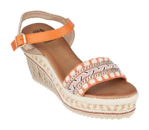 GC Shoes Women's Open Toe Memory Foam Summer Espadrille Wedge Sandals, Braided Strap Ankle Platform Heels, Cheri/Orange/9.5