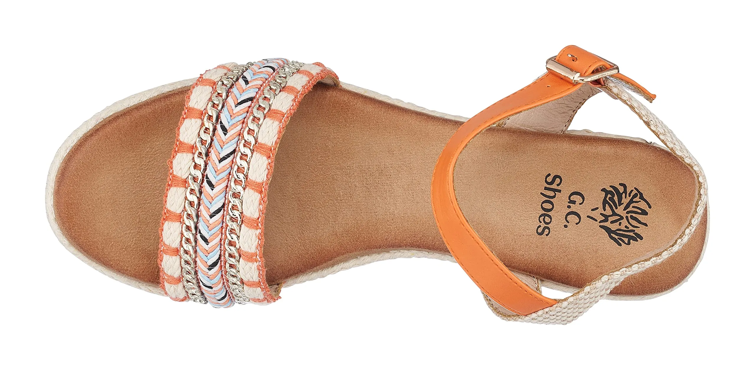 GC Shoes Women's Open Toe Memory Foam Summer Espadrille Wedge Sandals, Braided Strap Ankle Platform Heels, Cheri/Orange/9.5