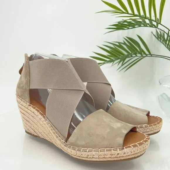 Gentle Souls Women's Colleen Sandal 10 Espadrille Wedge Cross Strap Tan Suede