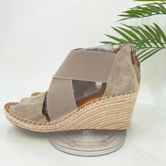 Gentle Souls Women's Colleen Sandal 10 Espadrille Wedge Cross Strap Tan Suede