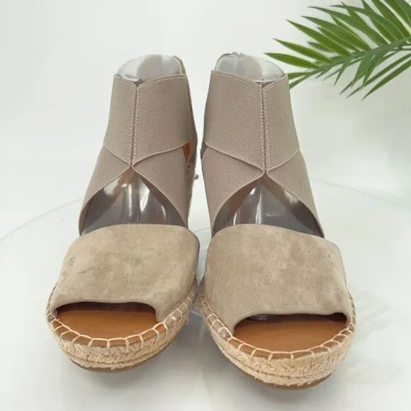 Gentle Souls Women's Colleen Sandal 10 Espadrille Wedge Cross Strap Tan Suede