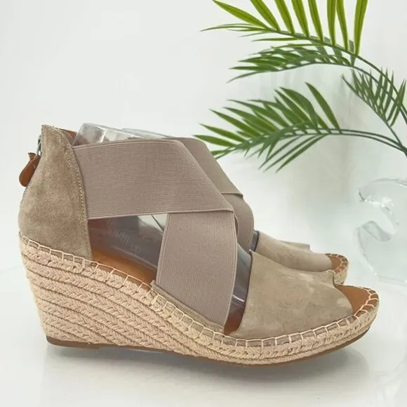 Gentle Souls Women's Colleen Sandal 10 Espadrille Wedge Cross Strap Tan Suede