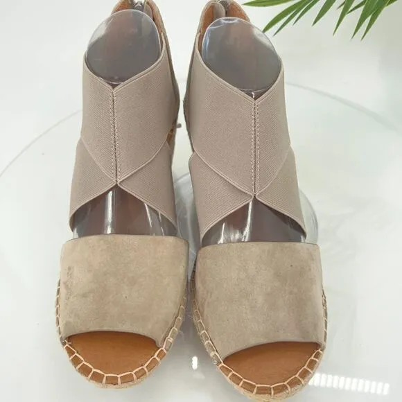 Gentle Souls Women's Colleen Sandal 10 Espadrille Wedge Cross Strap Tan Suede
