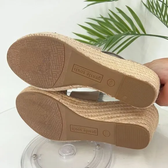 Gentle Souls Women's Colleen Sandal 10 Espadrille Wedge Cross Strap Tan Suede