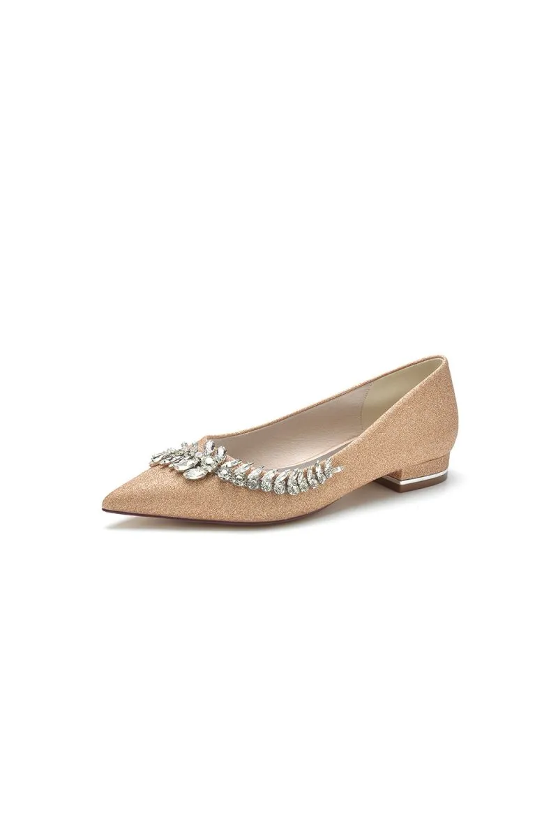 Glitter Pointed Toe Rhinestone Slip-on Low Heels