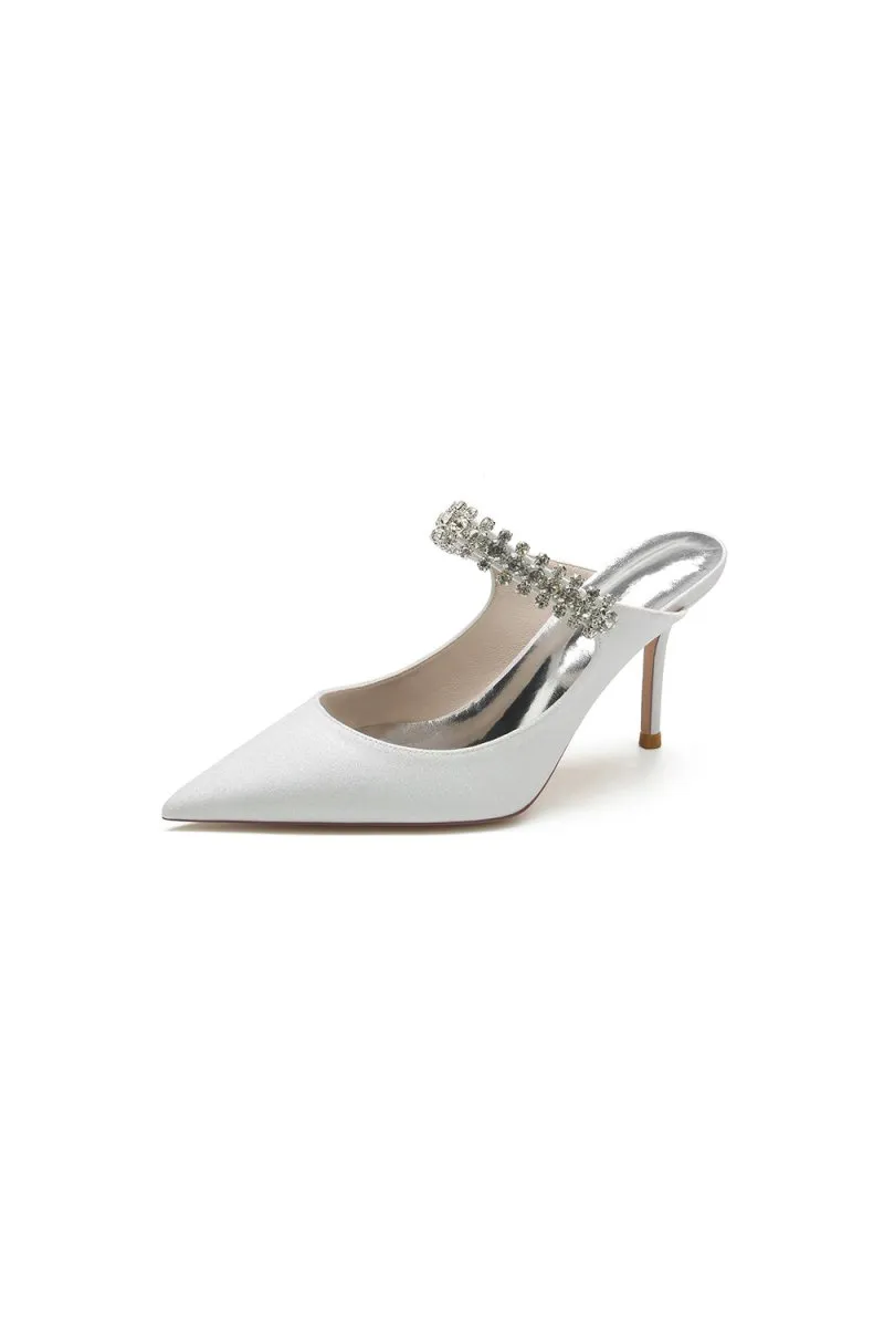 Glitter Pointed Toe Rhinestone Strappy Slip-on Stiletto Heels