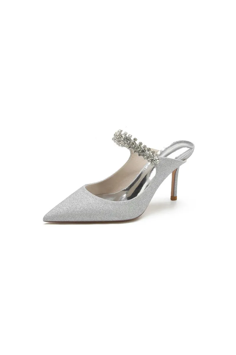 Glitter Pointed Toe Rhinestone Strappy Slip-on Stiletto Heels