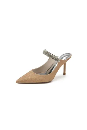 Glitter Pointed Toe Rhinestone Strappy Slip-on Stiletto Heels