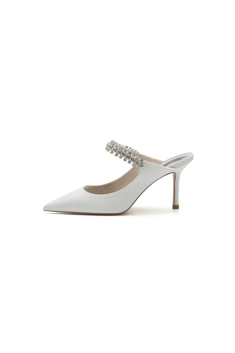 Glitter Pointed Toe Rhinestone Strappy Slip-on Stiletto Heels