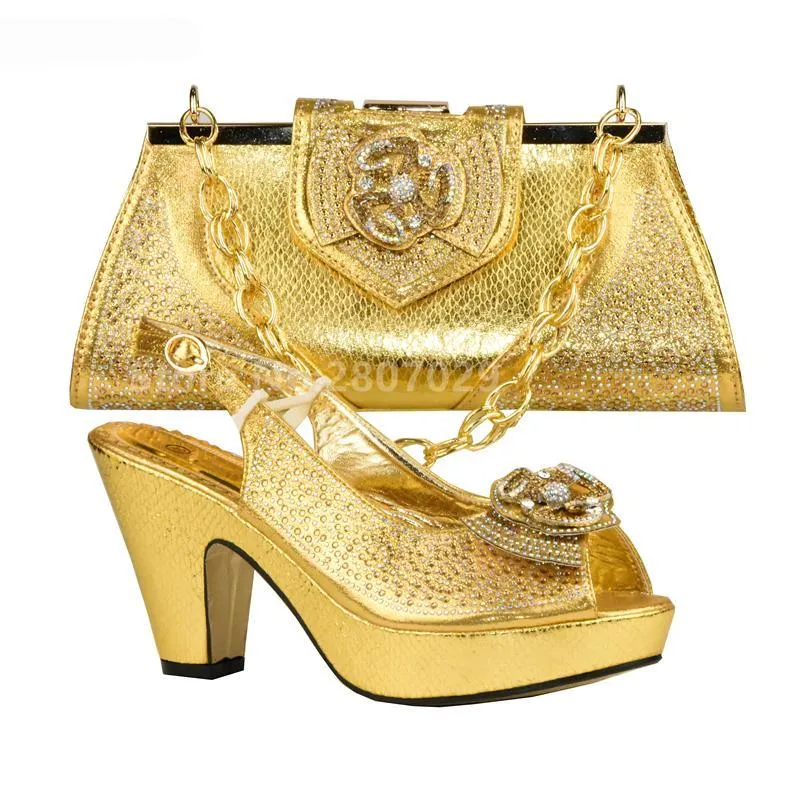 Gold Color Italian Shoes with Matching Bags