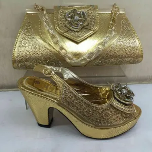 Gold Color Italian Shoes with Matching Bags