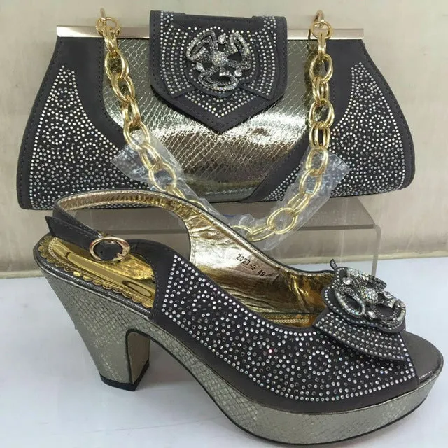Gold Color Italian Shoes with Matching Bags