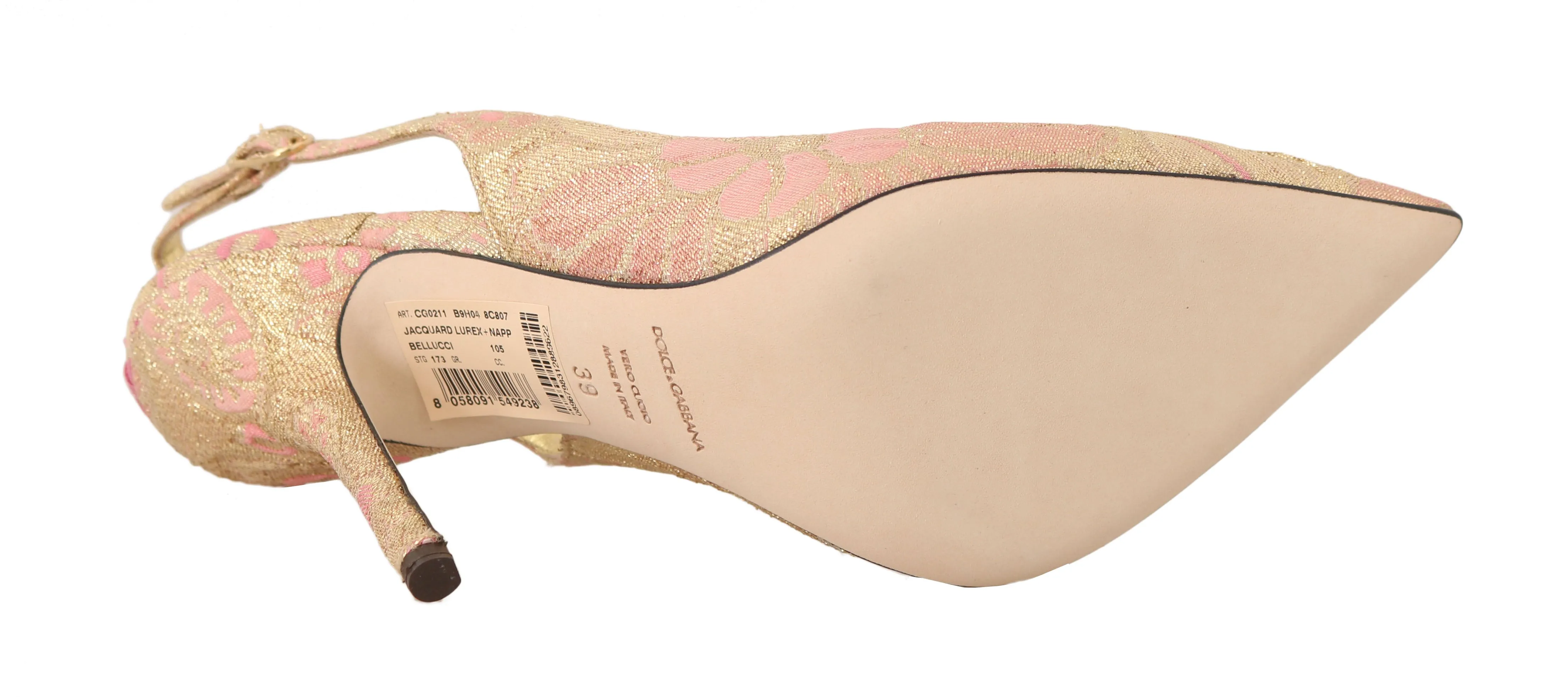 Gold Pink Brocade Slingbacks Heels