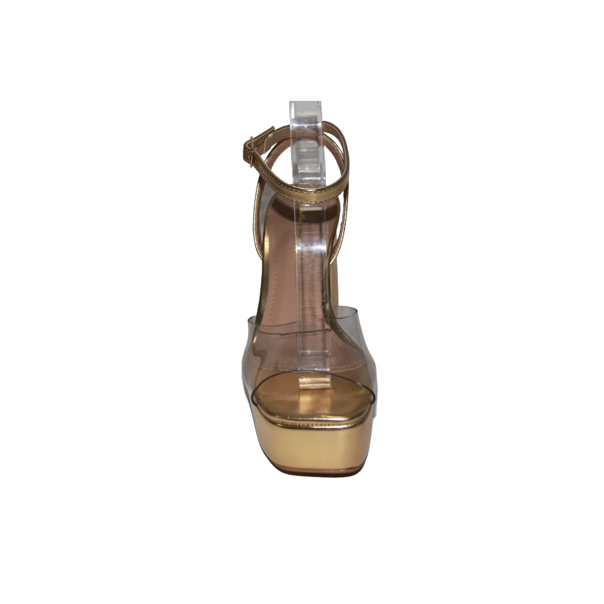 Gold/Clear Platform Heel with Ankle Strap