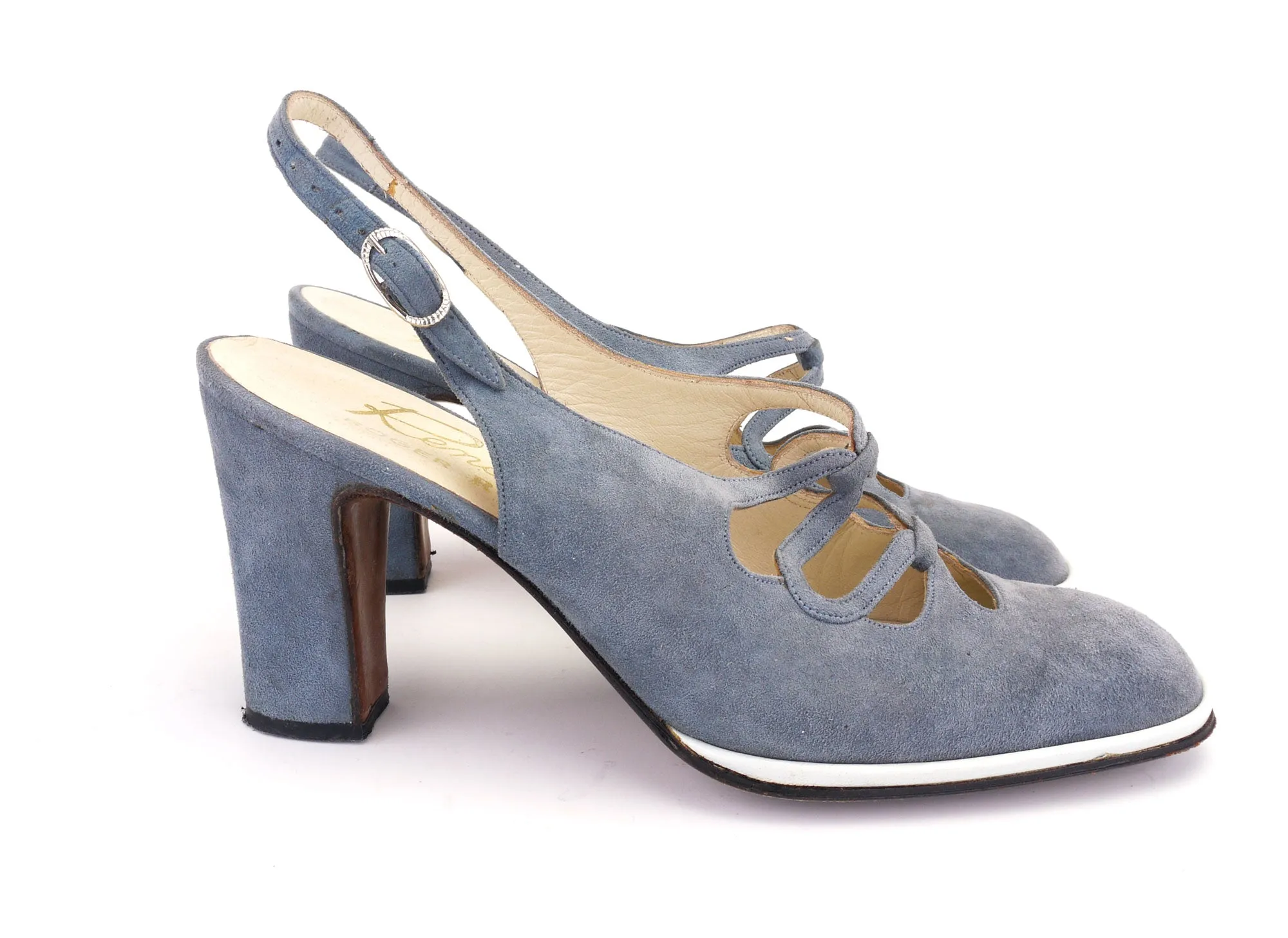 Gorgeous 1970s Grey Suede Slingbacks by Renata UK 3.5