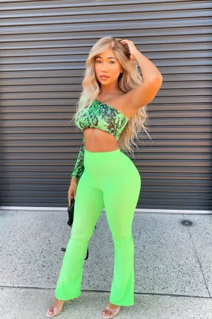 Green Black Snake Print One Shoulder Crop Top - Cherrish