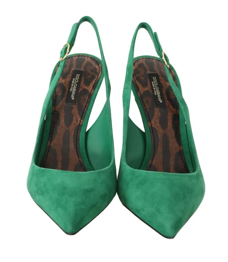Green Suede Leather Slingbacks Heels