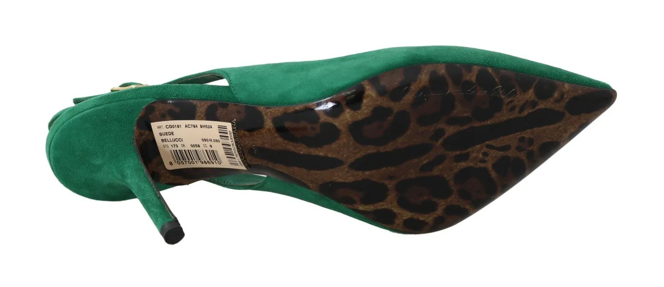 Green Suede Leather Slingbacks Heels