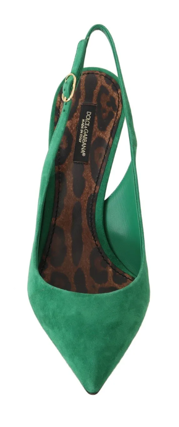 Green Suede Leather Slingbacks Heels