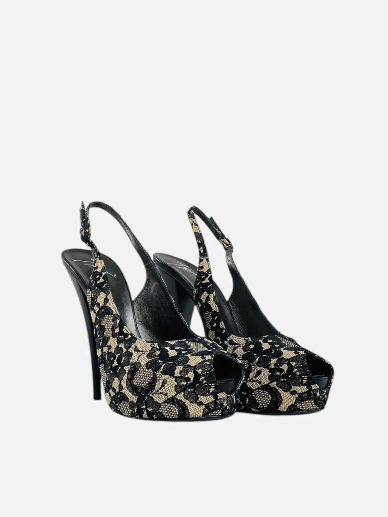 GUISEPPE ZANOTTI Peep Toe Black & Beige Slingbacks 41