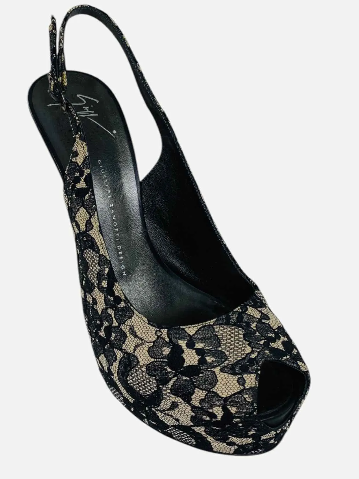 GUISEPPE ZANOTTI Peep Toe Black & Beige Slingbacks 41