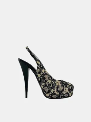 GUISEPPE ZANOTTI Peep Toe Black & Beige Slingbacks 41