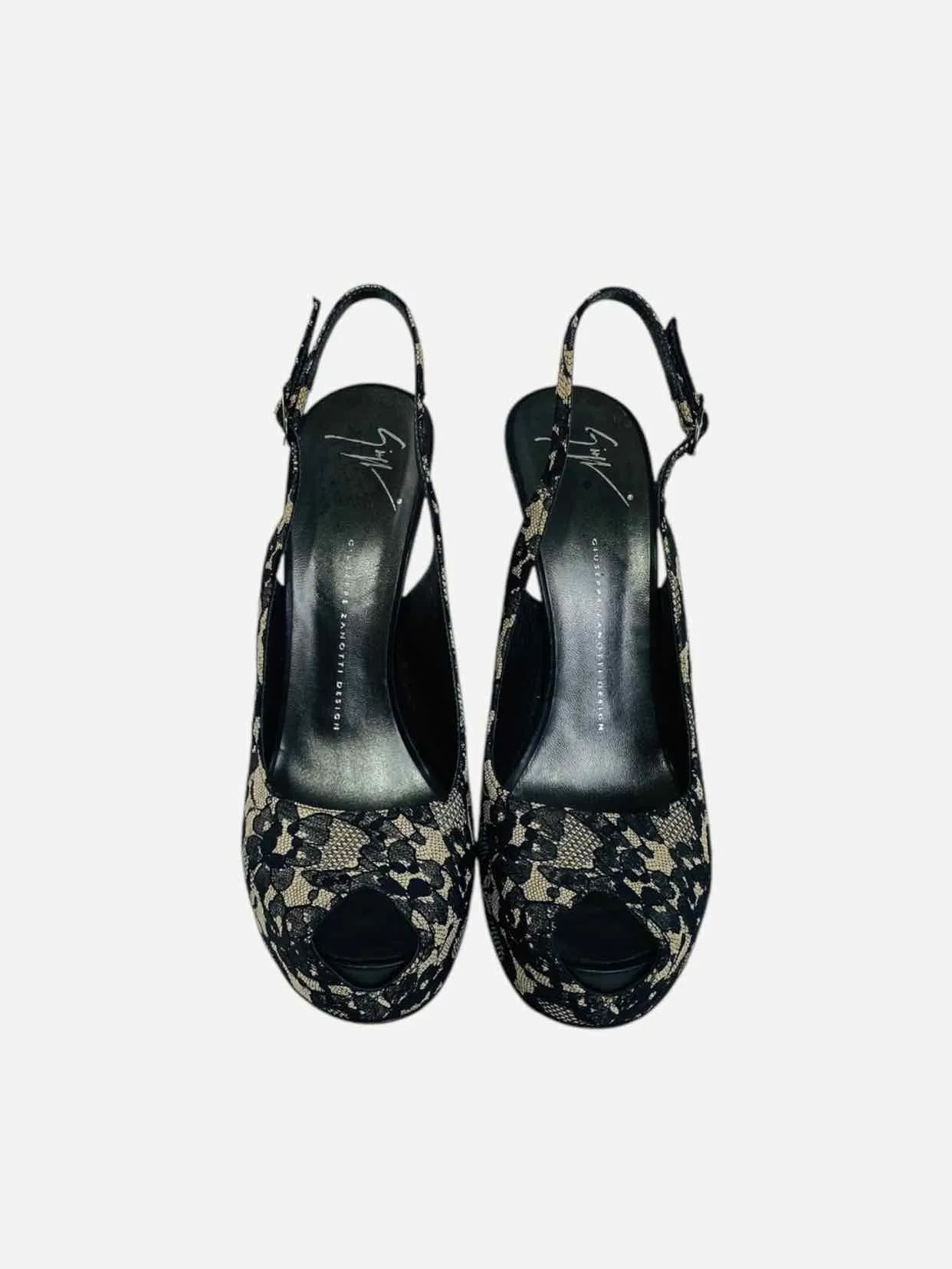 GUISEPPE ZANOTTI Peep Toe Black & Beige Slingbacks 41