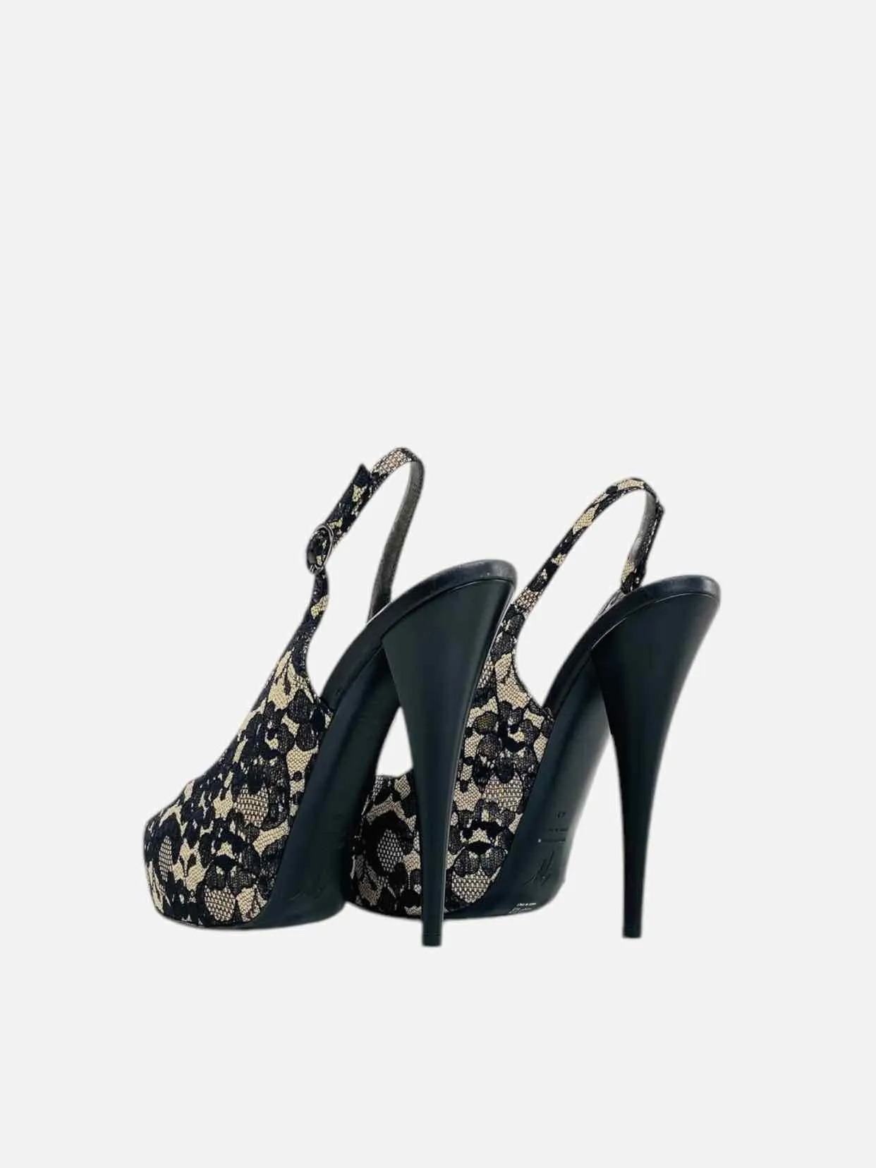 GUISEPPE ZANOTTI Peep Toe Black & Beige Slingbacks 41