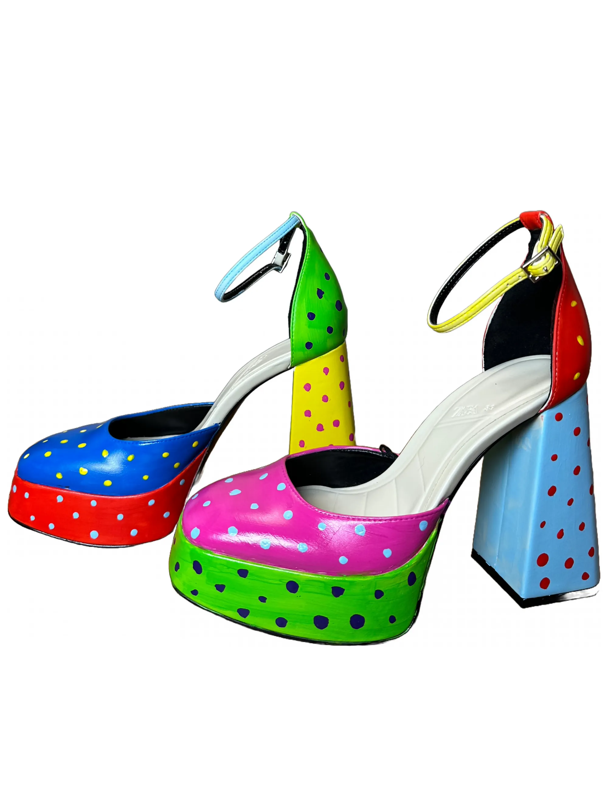 Hand-Painted Color Block Platform Heels US 8
