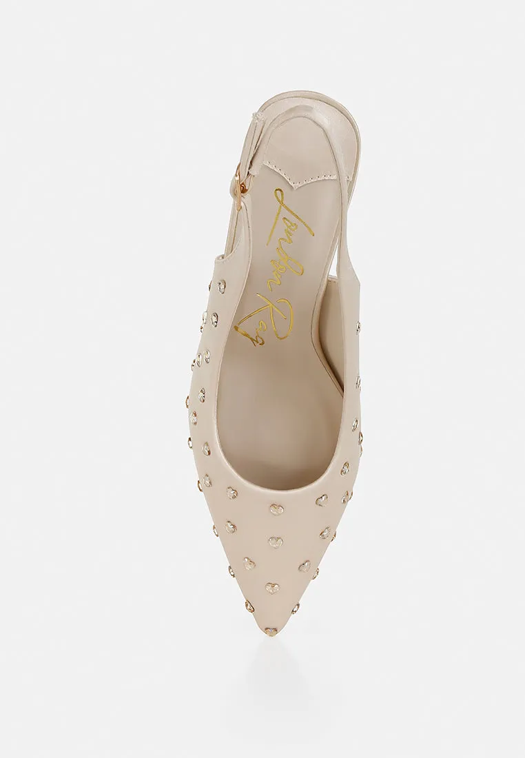 Heart-Shaped Rhinestone Studded Slingbacks By RUW