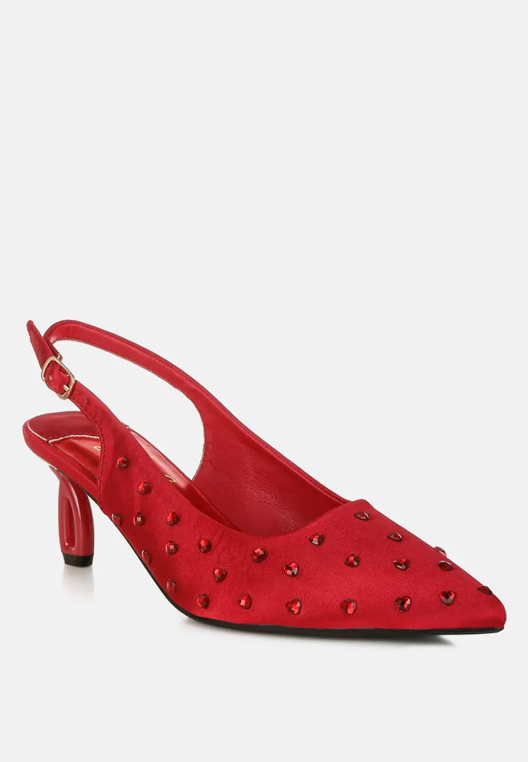 Heart-Shaped Rhinestone Studded Slingbacks By RUW