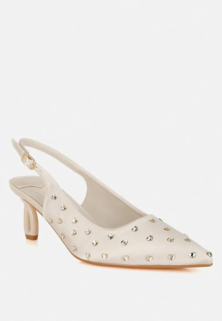 Heart-Shaped Rhinestone Studded Slingbacks By RUW