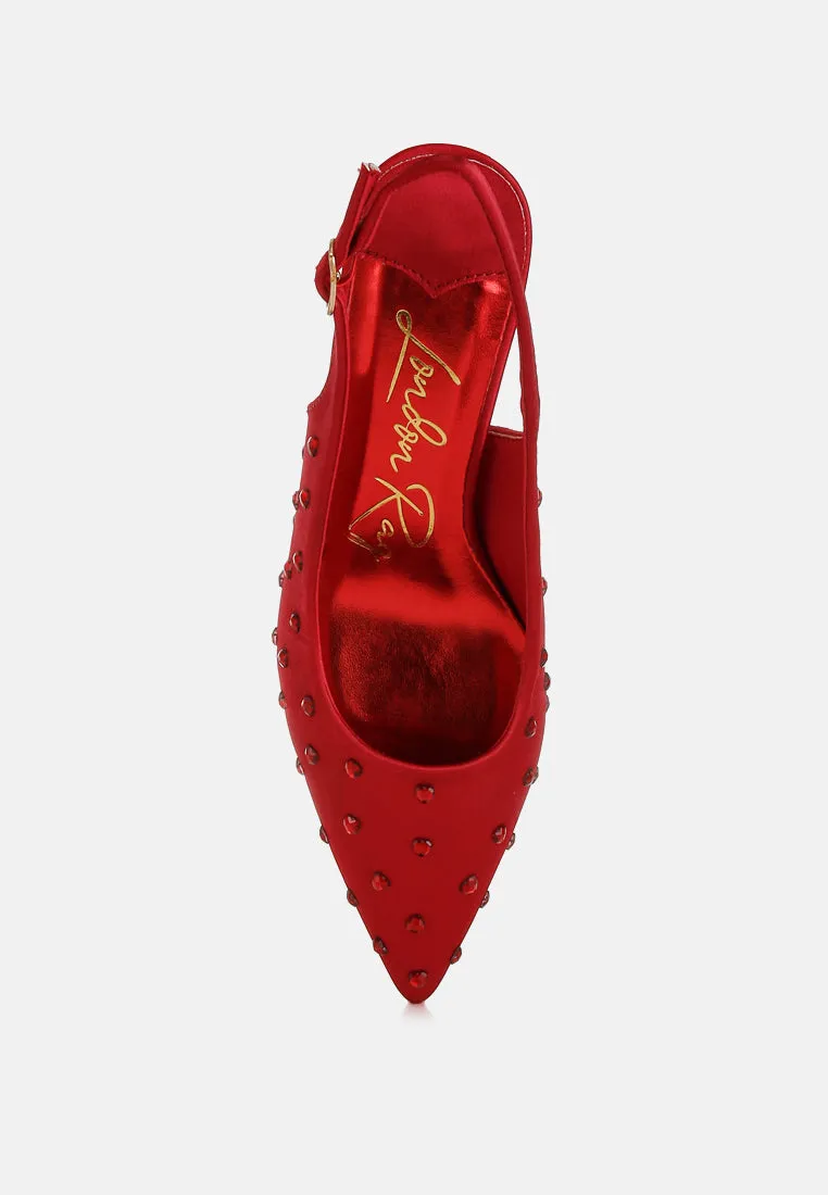 Heart-Shaped Rhinestone Studded Slingbacks By RUW