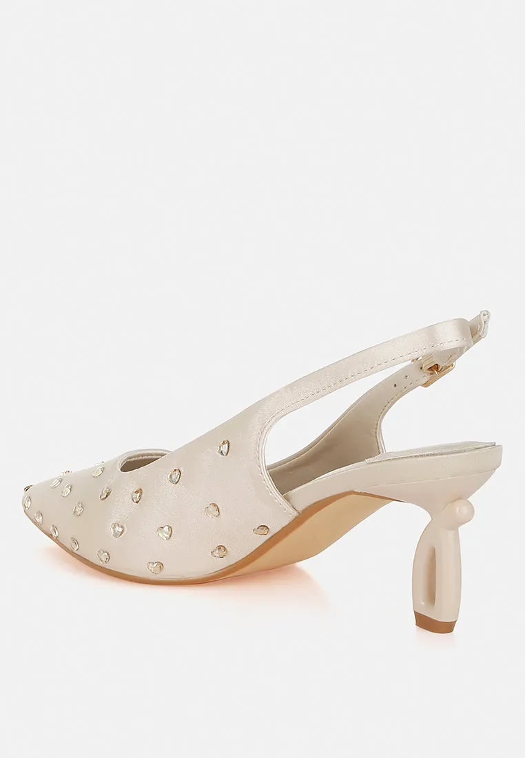 Heart-Shaped Rhinestone Studded Slingbacks By RUW