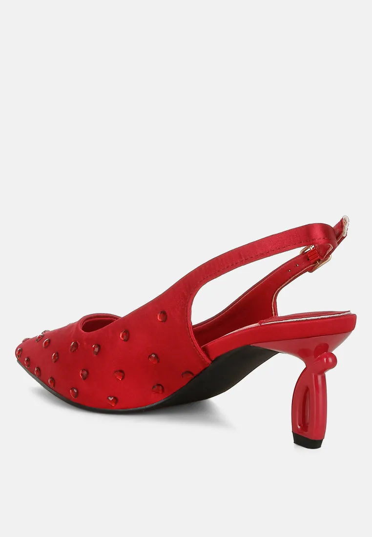 Heart-Shaped Rhinestone Studded Slingbacks By RUW