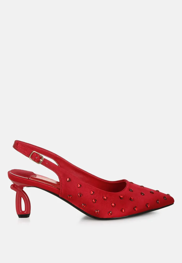 Heart-Shaped Rhinestone Studded Slingbacks By RUW