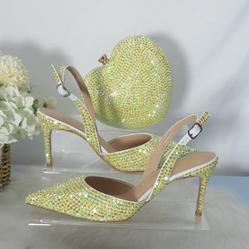 Heart Yellow Bling Wedding Shoes and bag