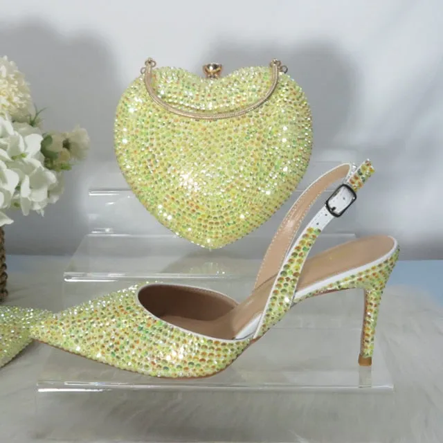 Heart Yellow Bling Wedding Shoes and bag